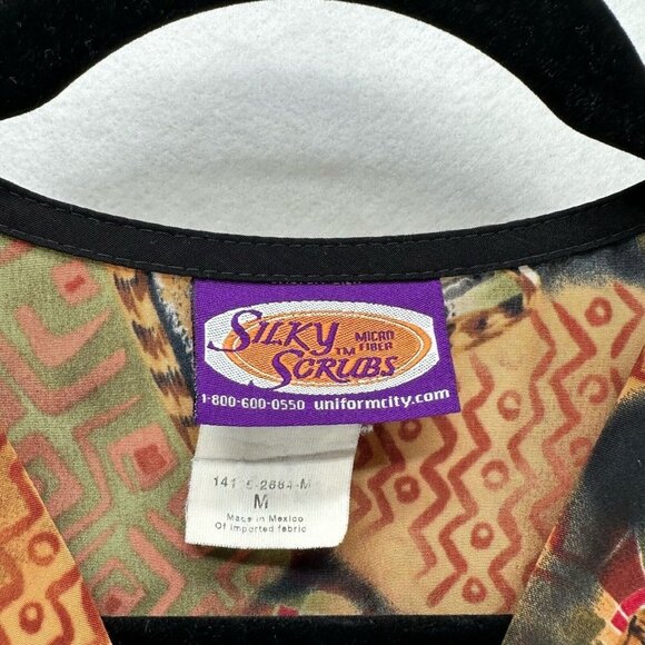 Silky Scrubs Shirt Mens Size M Southwestern Zebra Print Medical Uniform Brown - Picture 7 of 11